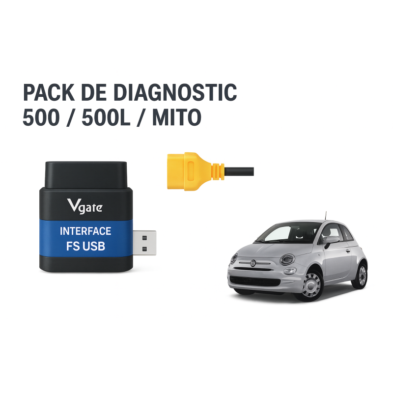 Pack spécial Fiat 500,500L Alfa Roméo Mito Giuletta : Matériel + Logiciel Multiecuscan en français (Version USB)